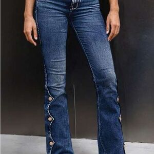 Flamingals Raw Hem Button Side Mis Waist Bootcut Jeans XL 12/14